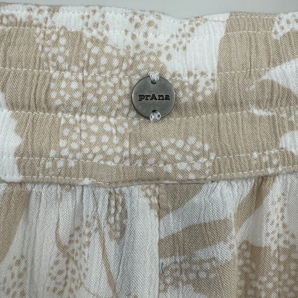 Prana Pants Women Medium Beige White Palazzo Wide Leg Floral Elastic Pull On - Picture 5 of 12